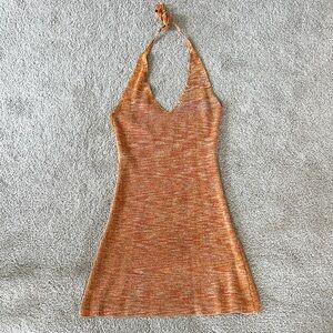 Beginning boutique orange yellow Halter Neck mini Dress Multicolor backless